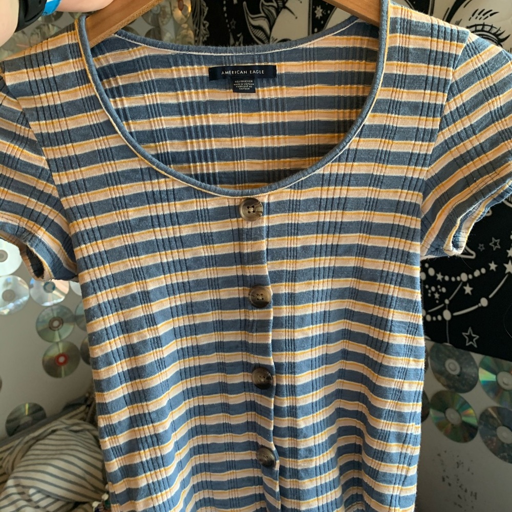striped button down scoop neck top